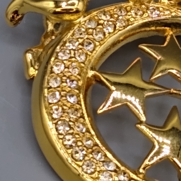 Cherub Crescent Moon Angel Brooch with Rhinestone Stars Valentine's Gift Vintage - Picture 5 of 15